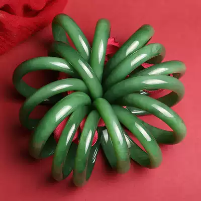 Mingzhen Jade House#50-60mm natural Hetian jade Jasper formal cat's eye material Ice bottom thick green jade bracelet