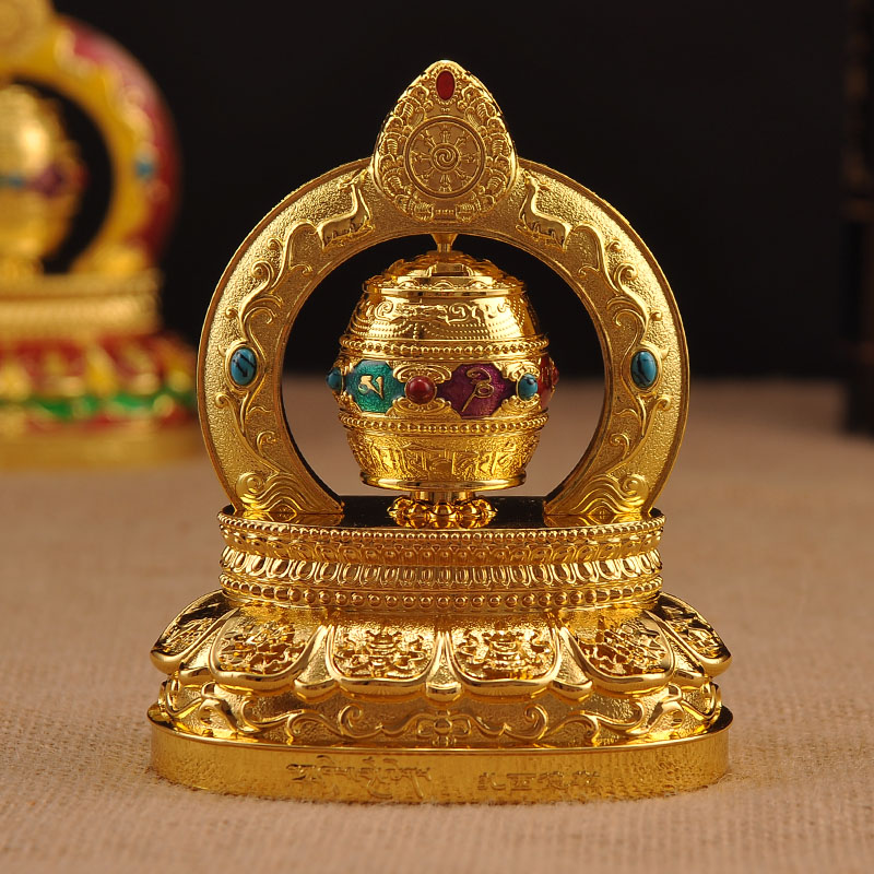 Safe prayer wheel car ornaments Painted prayer wheel all-metal solar prayer wheel car ornaments