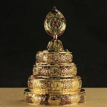 Tibetan Buddhist Hall Offerings Beautifully Carved Alloy Seven Treasures Mantra Panmancharo without Tray Gold