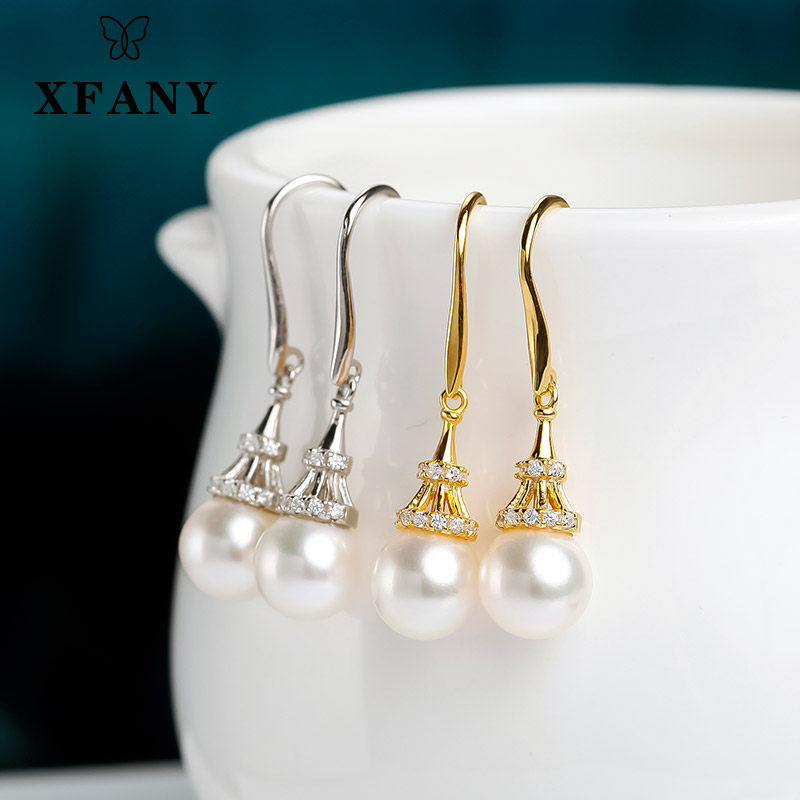(Hipsani) Natural Pearl Earrings 925 Silver Tower Type Ear Hook Earrings White Long Ear Pendant Delicately Sent Girlfriend