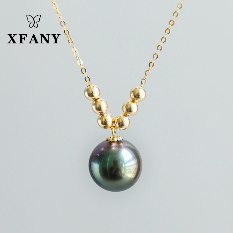 (Shivani)Natural Sea Pearl Necklace Tahiti Black Pearl Pendant Fine Round Flawless 18K gold