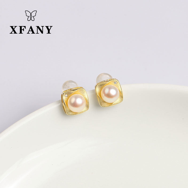 (Hivaney) natural freshwater pearl earnail delicate and small Jane about 925 silver gilded frosted ear decorated female