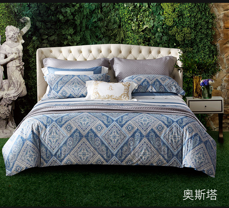 bộ đồ giường Luo Kafu châu Âu retro ba mảnh bông satin phản ứng in một gia đình bốn Parma - Bộ đồ giường bốn mảnh chan ga goi