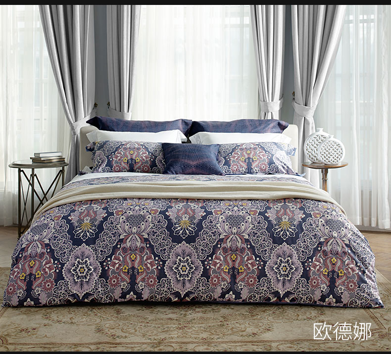 bộ đồ giường Luo Kafu châu Âu retro ba mảnh bông satin phản ứng in một gia đình bốn Parma - Bộ đồ giường bốn mảnh chan ga goi