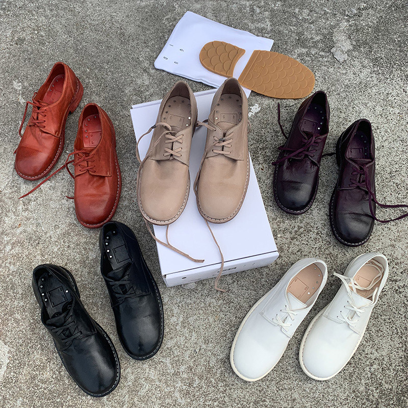 guidi992 washed horse leather solid art artisanal deep mouth single shoe flat bottom coarse heel genuine leather Inlen retro wind strap