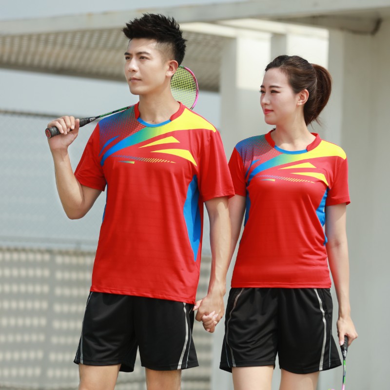 22 new badminton suit men and women suit sports running short sleeve table tennis uniform speed dry and breathable group purchase customized