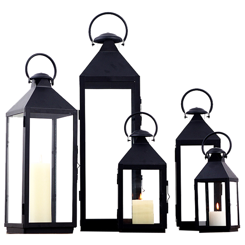 Floor-to-ceiling wind lamp European-style simple wrought iron glass windproof candle holder Courtyard outdoor portable decorative ornaments candle holder