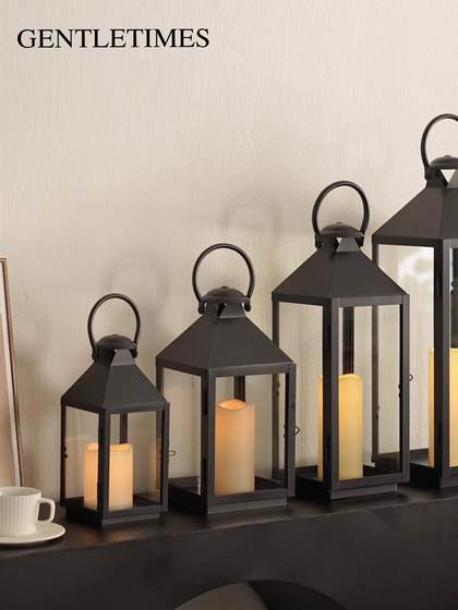 欧式铁艺烛台防风风灯复古装饰庭院户外玻璃家用蜡烛台摆件道具