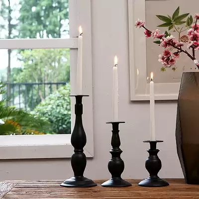 European-style classical black and white single-head court wrought iron dining table candlestick Wedding Western-style decorative candlestick Simple table