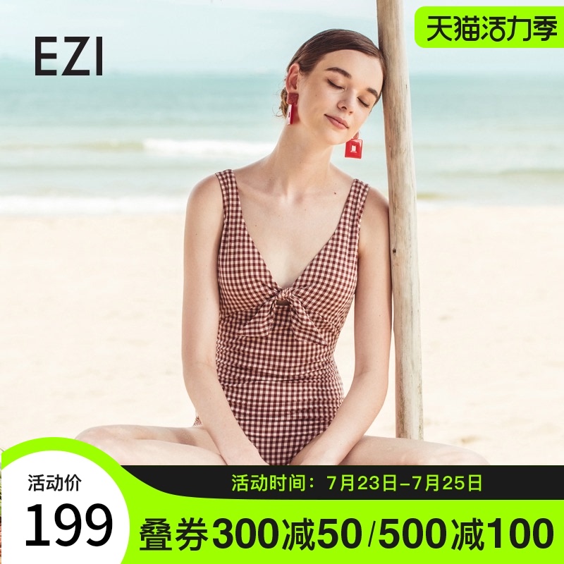 Yizi new swimsuit women's sweet ins one-piece triangle swimsuit conservative thin halter seaside holiday swimsuit