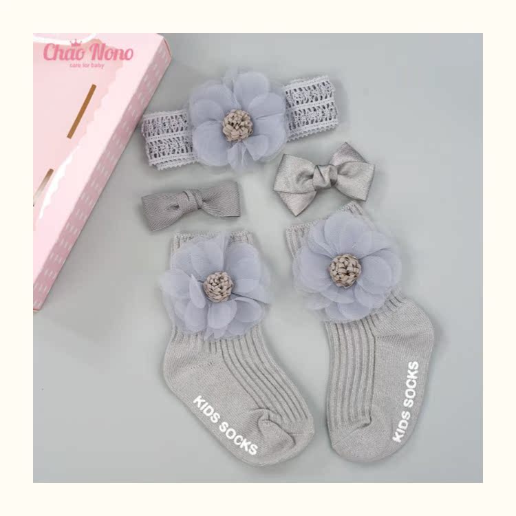 Mới bé phụ kiện tóc vớ hộp quà tặng công chúa ren hoa băng tóc nơ tóc kẹp cotton vớ bé đồ cho trẻ sơ sinh