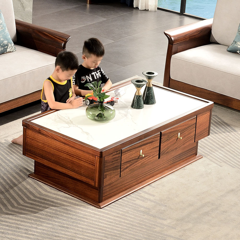 All-solid wood tea cabinet combined with drawer walnut minimalist modern Chinese living room rock anti-hot tea table