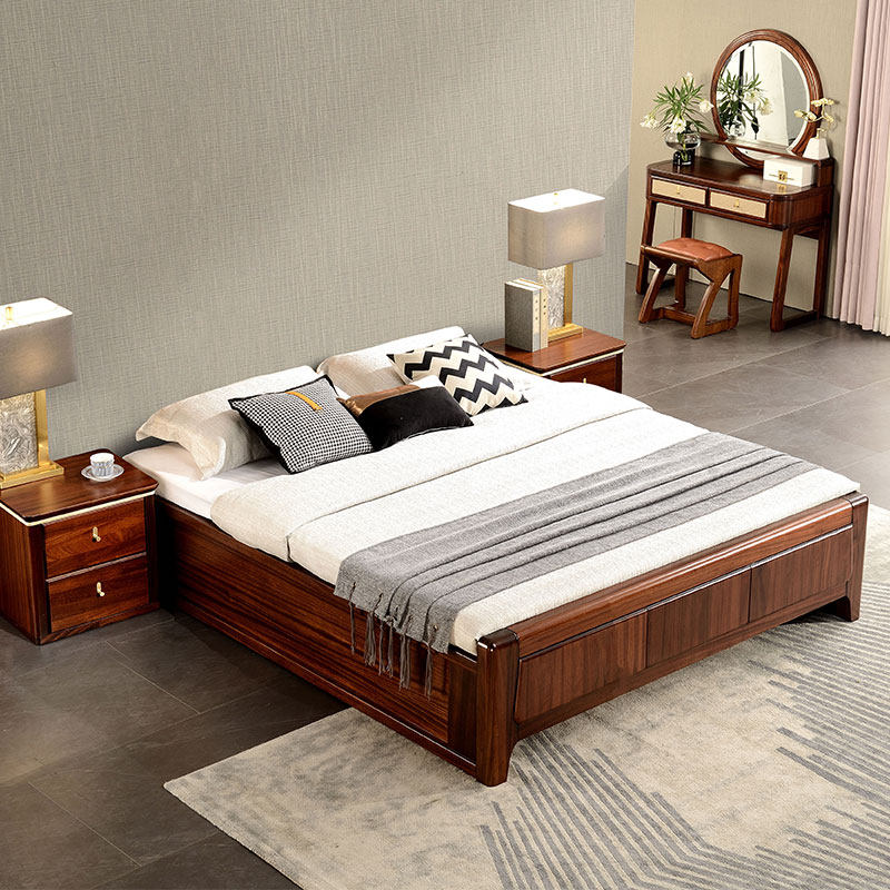 All - solid wood walnut hardboard bed tatami floor bed air pressure high box to protect the lumbar vertebrae of old man
