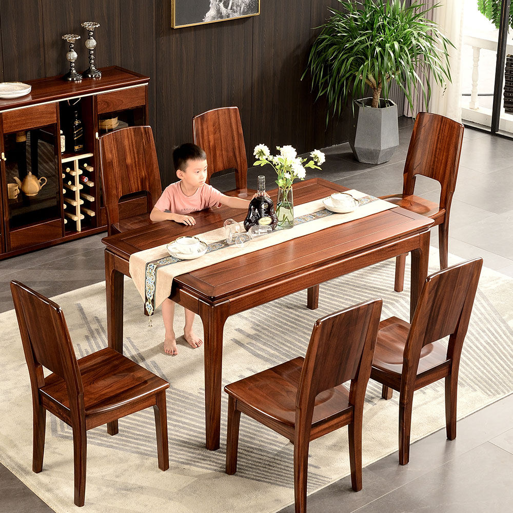 All-solid wooden tables and chairs combined walnut wood modern household dining table dining table dining table 6 chair small household type