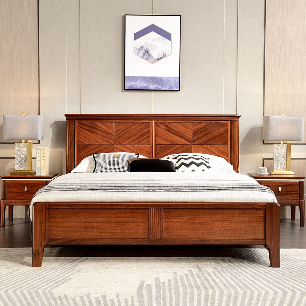 Modern Chinese walnut solid wood bed 1.8 meters double bed log big bed air pressure storage bed 1.5 wooden furniture