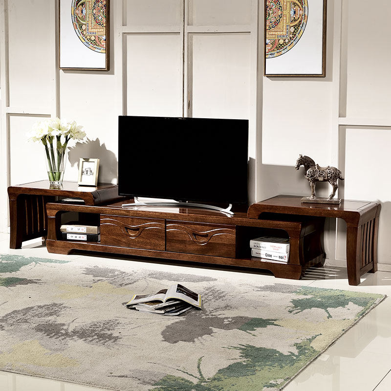 Solid wood TV cabinet combined Television cabinet Chinese cabinet black walnut living room furniture simple modern locker
