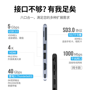 绿联typec扩展坞拓展usb雷电3hdmi投影配件转换器适用于air苹果macbook pro笔记本电脑mac网线ipad转接口接头