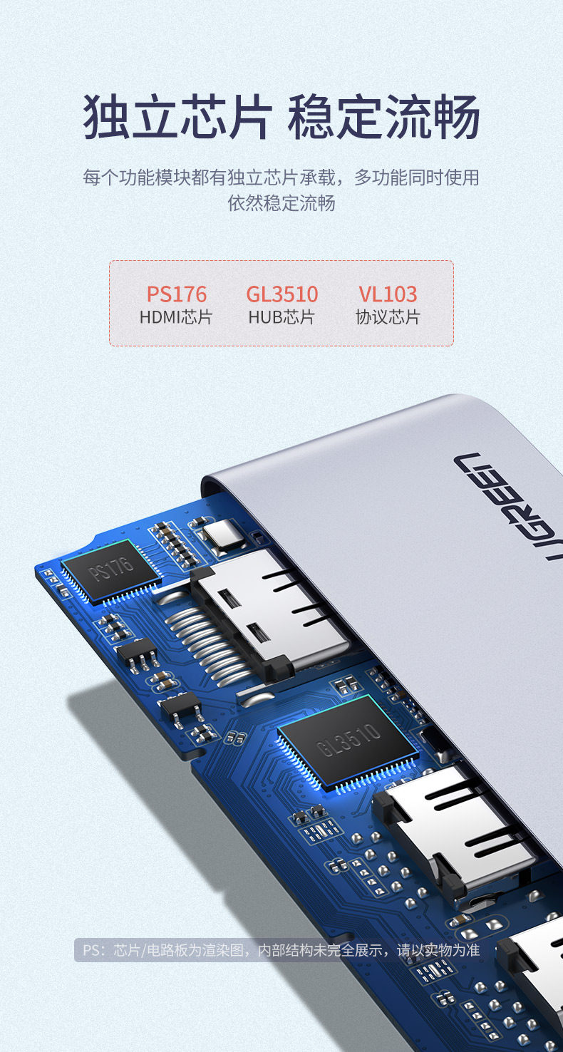 绿联Type-C扩展坞，适用于苹果macbook华为matebook