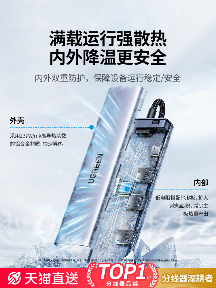 Ugreen USB Hub Multi-Port Splitter Type-C Extension Cable Hub 3.0 External USB Drive with Power Adapter Converter Laptop Multi-Interface Expander