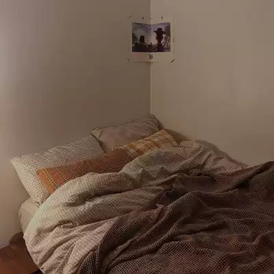 ins blogger with mix and match card its plaid cotton wash cotton four-piece cotton sheets quilt cover bedding