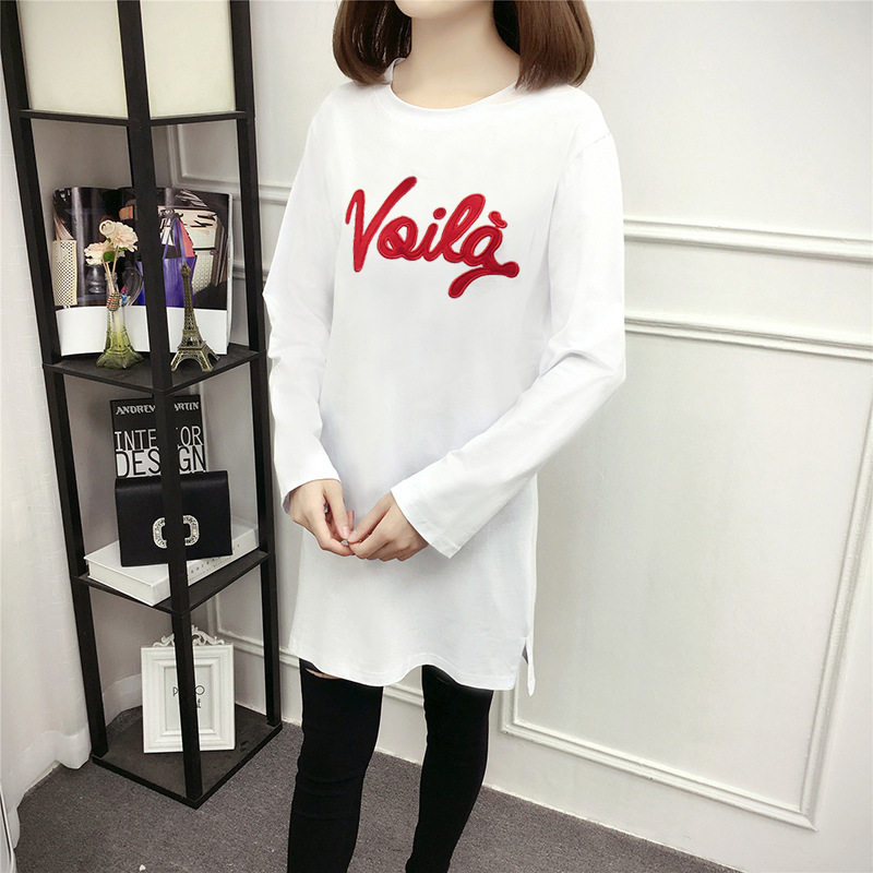 半袖衣服女秋2017新款显瘦宽松长袖T恤中长款连衣裙懒人裙潮流款