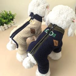 Blue Autumn and Winter Dog Clothes with Leash Attachment, Pet Clothing for Small Dogs Like Teddy and Bichon, Warm Zipper Style, Convenient