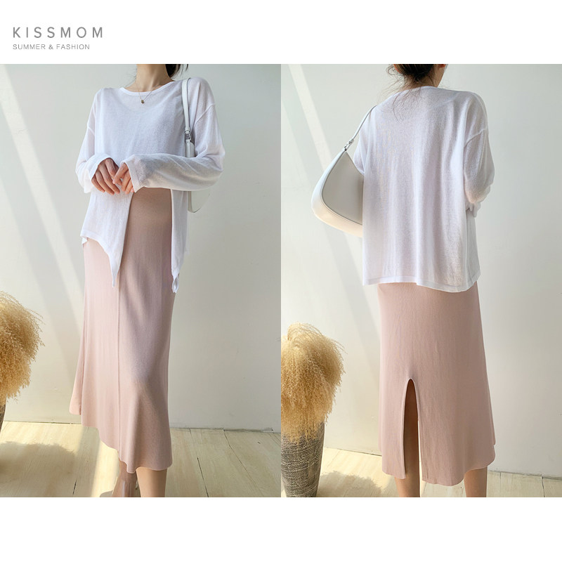 Pregnant summer suit temperament Korean version solid color loose ice silk outside clothes Wild fashion two-piece set tide mom