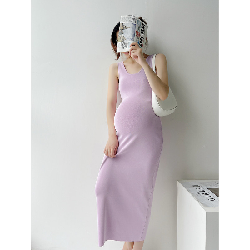 Pregnant women dress summer dress for pregnant women with pure color ice filament vest dress