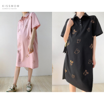 Maternity dress summer casual loose medium long lapel hot diamond foreign style wild fashion top tide mother summer