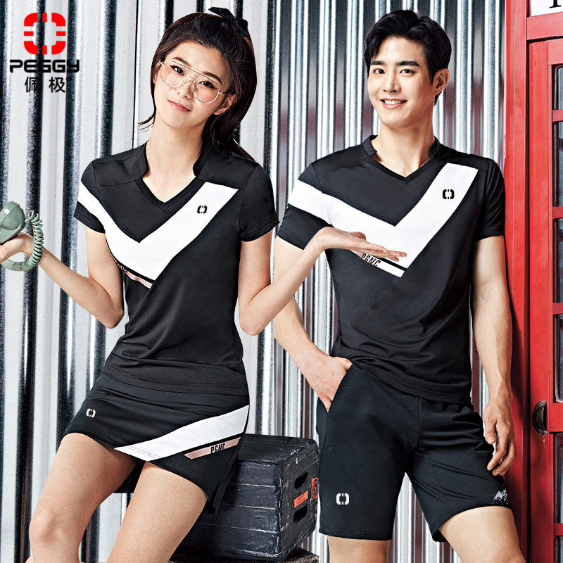 Peiji badminton suit men's and women's fashion new sportswear short-sleeved quick-drying T-shirt top shorts skirt jersey