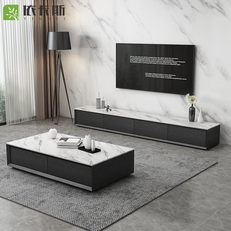 Italian Minimalist Import Rock Plate Marble TV Cabinet Tea Table Combination Suit Modern Minima Size Family Light Extravaganza