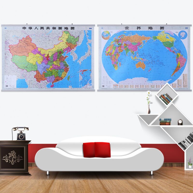 (2 pieces) map of China and world map wall about 1 1 m China Cartographic Publishing House