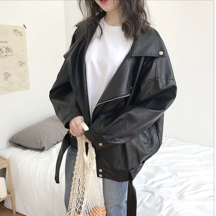 Áo khoác da nữ nữ phiên bản Hàn Quốc mùa thu đông mới sang trọng kiểu dáng sang trọng áo khoác da ulzzang Hồng Kông bf Harajuku - Quần áo da