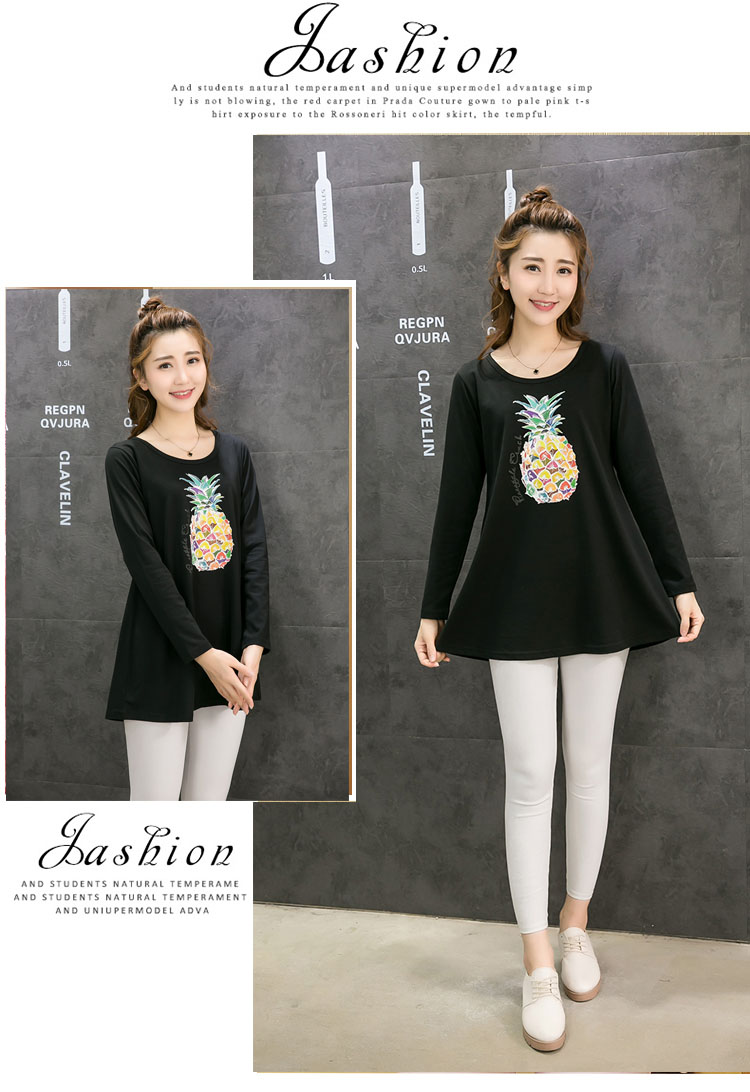 Áo thun mới tay dài mùa thu 2018 nữ phiên bản Hàn Quốc của sơ mi cotton size lớn trong phần áo dài đáy quần mẹ lửng áo phom rộng nữ