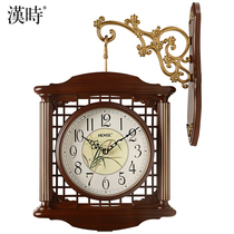 Creative double-sided clock Classical living room decorative wall clock New Chinese personality silent quartz clock watch HDS29