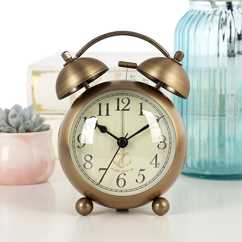 Hanshi Nordic light luxury mute luminous alarm clock bedroom desktop clock decoration living room set table small clock HA17