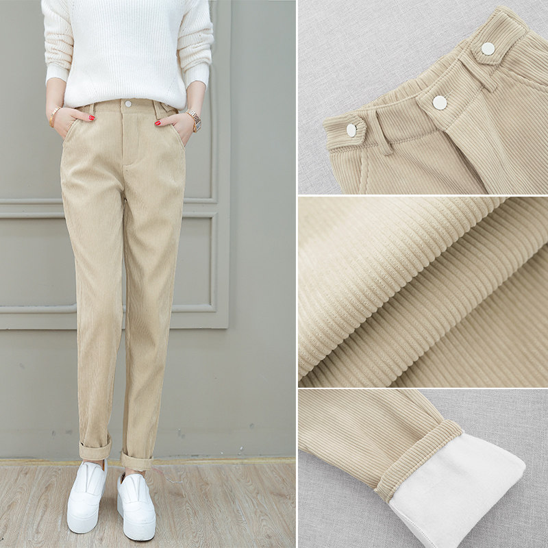 High-rise corduroy pants women's loose fall/winter 2022 new plus fleece casual versatile straight tube Harun radish pants tide