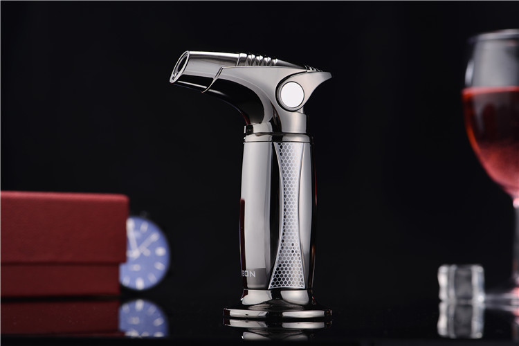 Kim loại sáng tạo bơm hơi moxib phỏng nhẹ ngọn lửa màu xanh ngọn lửa thẳng xì gà nhẹ điểm AI lá đánh lửa caramel lá bật lửa khò cao cấp