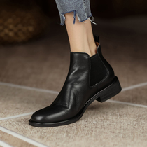 M L Monroe Comfort First~Chelsea Boots Single Boots Leather Womens Shoes Low Heel Fashion Thick Heel Short Boots 3cm