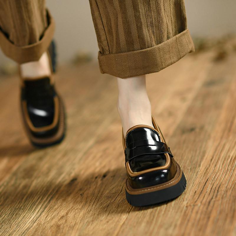 M L Monroe has a good heart for three seasons ~ small thick-soled leather loafers women's 2022 early spring new single shoes