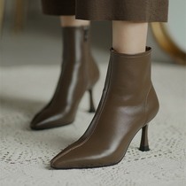 ML Monroe method style gentle ~ genuine leather pointed Martin boots female Inron wind slim boot autumn winter single boots short boots woman