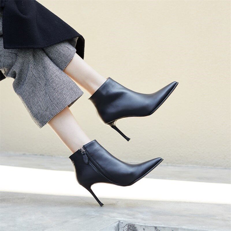 M L Monroe huge leg length ~ high heel ankle boots women's 2020 new all-match sexy ankle boots pointed toe stiletto