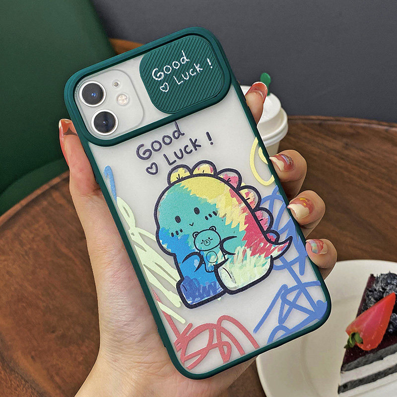 Dark Green Graffiti Little Dinosaur iPhone 11 Cell Phone Case X Apple 12 Cover Push Cover XR Prank XS Max Funny 11promax Cartoon 12pro Dirty