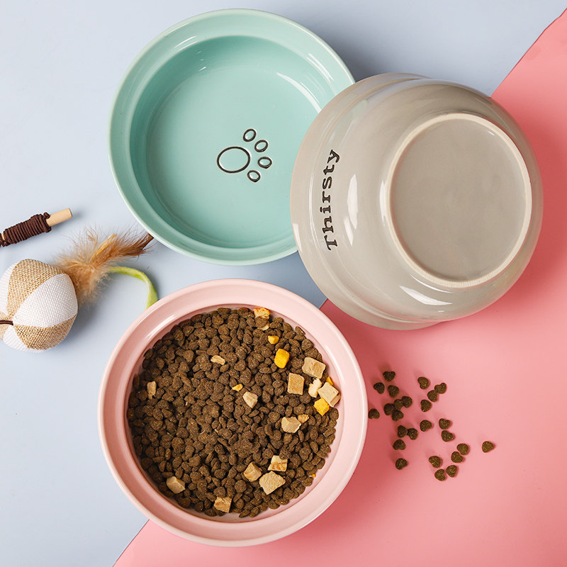 Cat Bowl Dog Bowl Ceramic Cat Food Basin Drinking Bowl High Feet Slanted Mouth Protection Cervical Spine Anti-Tipping Pet Bowl Supplies