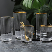 Nordic ins Wind creative vertical pattern gilt transparent glass water Cup hammer pattern simple household wine cup Milk Cup