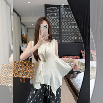 Zhang sese 26 summer cloud impression white lenzing rayon + linen blended dark jacquard ruffle top