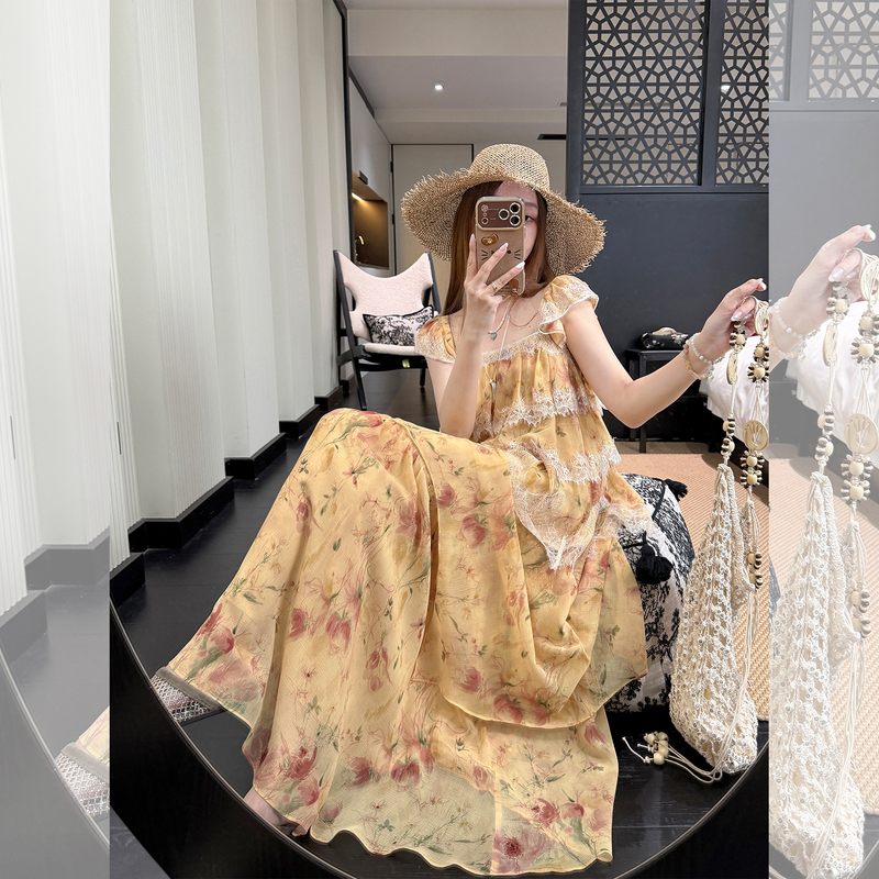 Zhang Seshi 6/3 "Hoshino Roaming" Nice Summer Yellow Printed Lace Camisole Top + Skirt Set Zhang Seshi 6/3 "Hoshino Roaming" Nice Summer Yellow Printed Lace Camisole Top + Skirt Set