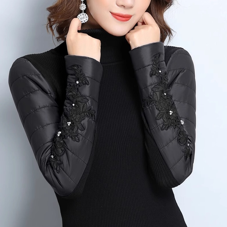 Down Sleeve Base Layer Shirt Paired with Fur, 2025 New Style, Fleece-Lined and Thickened Sweater, Fashionable Knit Top