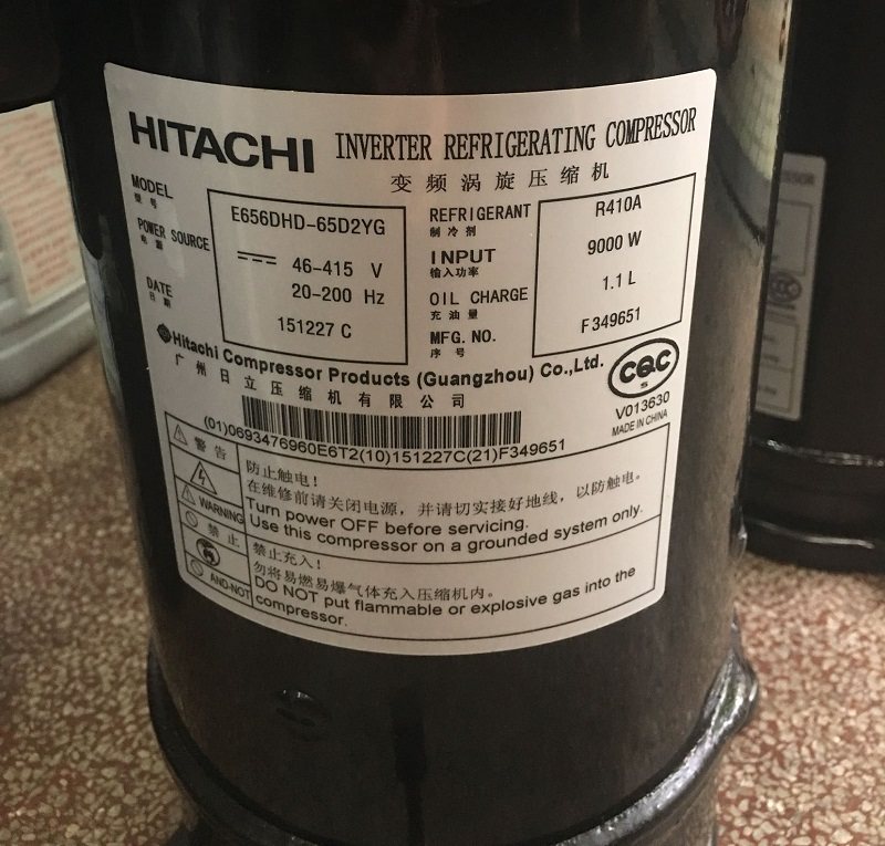 Original installation Hitachi E655DH-65D2YG compressors 6 Hitachi Air-conditioning Compressors R410A refrigerant