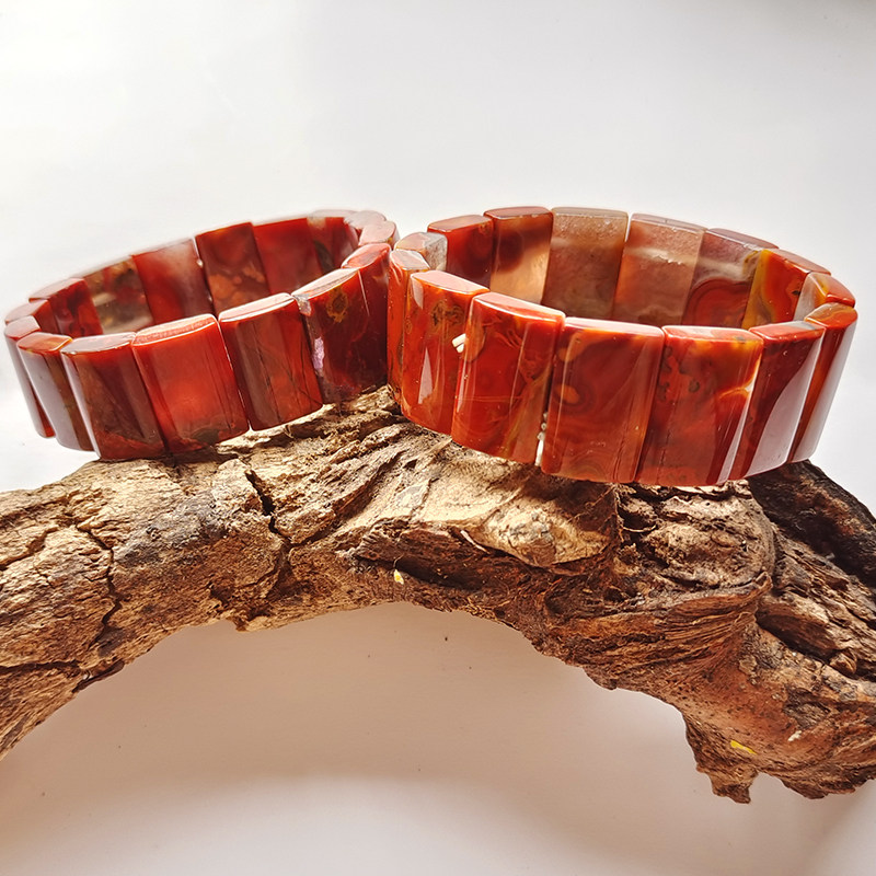 Natural Warring States Red Agate Semi-precious Stone Hand Brand Chain Men's Ethnic Bracelet Versatile Simple Men's Birthday Gift